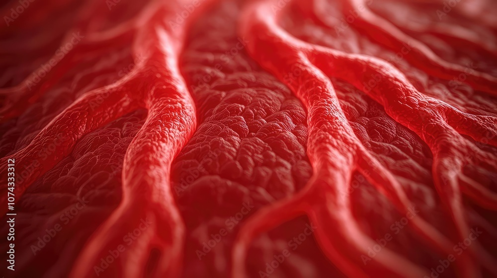 Poster Close-up of textured red biological surface with intricate patterns.