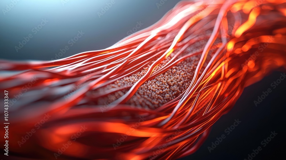 Aufkleber Abstract red strands create a dynamic and intricate design on a dark background.