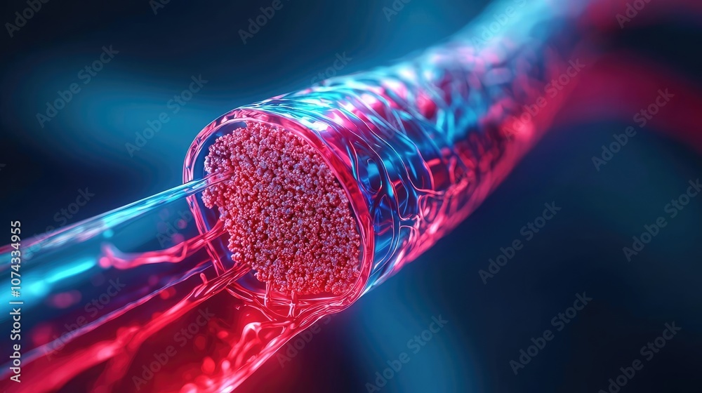 Aufkleber digital representation of cells in a vibrant, glowing structure.