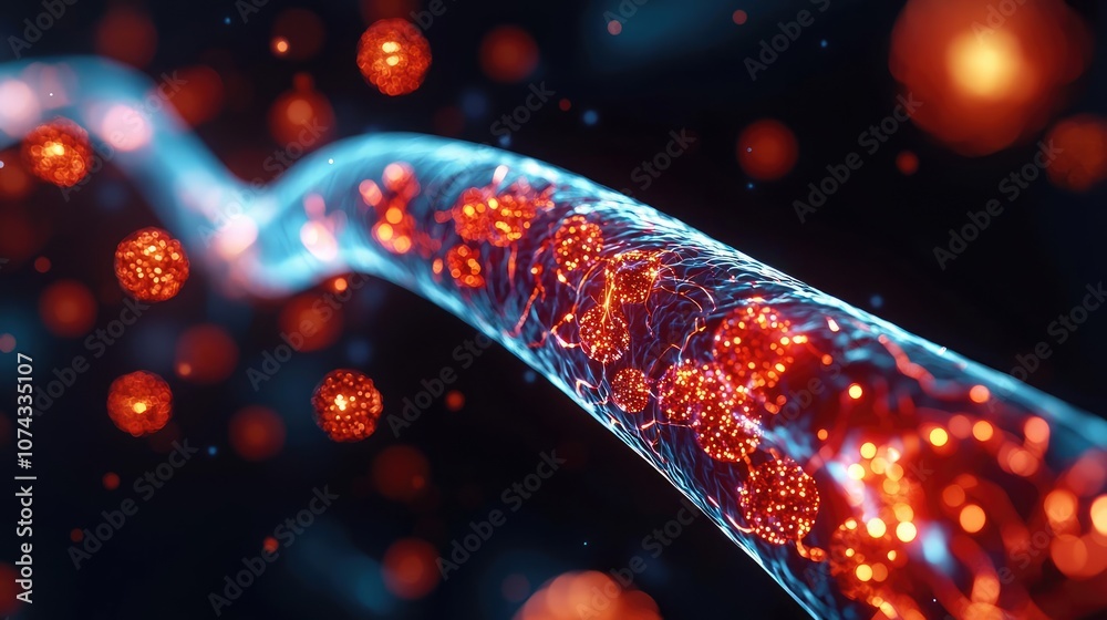 Poster Abstract representation of a glowing biological structure against a dark background.
