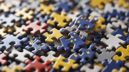 Obraz premium Global Puzzle: International Trade Agreements Complexities Illustrated with Country-Shaped Pieces.