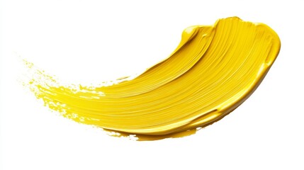 Yellow paint brush stroke isolated on white background