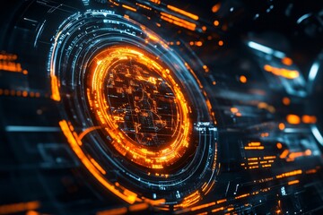 Futuristic Technology Interface with Glowing Circles and Lines Abstract Digital Art