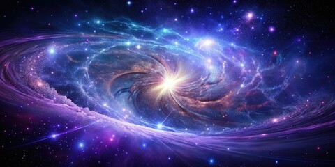 Fototapeta premium In a cosmic ballet, deep indigo and purple swirl as galactic magnetic fields unite, illuminating the universe and revealing the enchanting beauty of celestial forces.