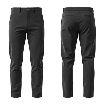 Men's Black Blank Chinos Template Design - Front and Back Views | Minimalist, Versatile & Comfortable Chino Pants Ideal for Casual, Formal, or Everyday Wear - Stylish Wardrobe Essential for Men