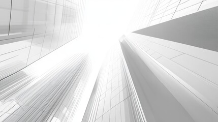 Fototapeta premium A minimalist view of towering skyscrapers reaching towards a bright, ethereal sky.