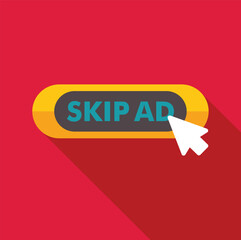 Skip ad button being clicked by mouse cursor, concept of avoiding online advertisement
