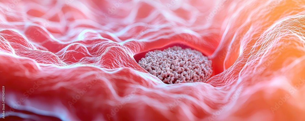Poster close-up view of a cell in vibrant colors, highlighting intricate details.