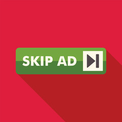 Green skip ad button with arrow icon, inviting users to skip advertisement on red background