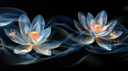 Fototapeta premium White flowers on black background