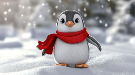 Fototapeta premium Joyful 3D Cartoon Penguin in a Red Scarf