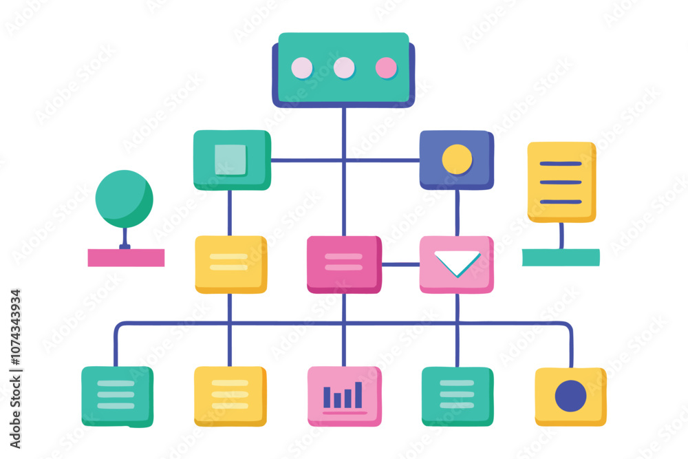 Poster a colorful flowchart visually explains business rules and processes through various shapes and conne