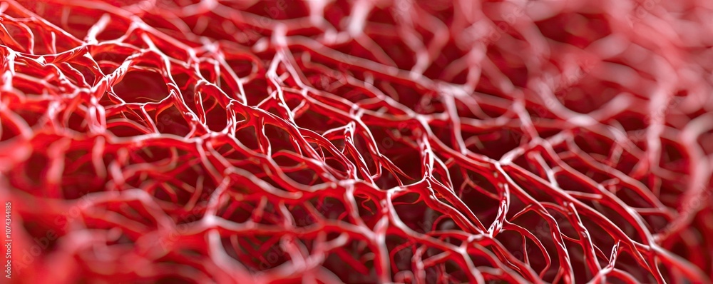 Poster Close-up of intricate red cell structure on a white isolated background.