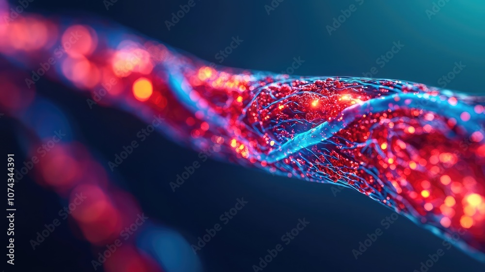 Poster Abstract representation of molecular structures with glowing details.
