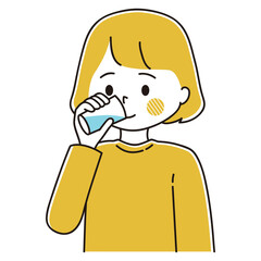 コップで水を飲む女性のイラスト