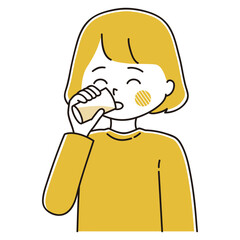 コップでお酒やジュースを飲む女性のイラスト
