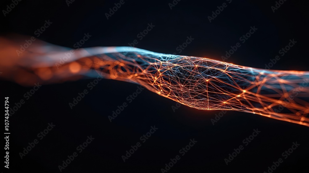 Poster Abstract digital network connections, glowing pattern on dark background.