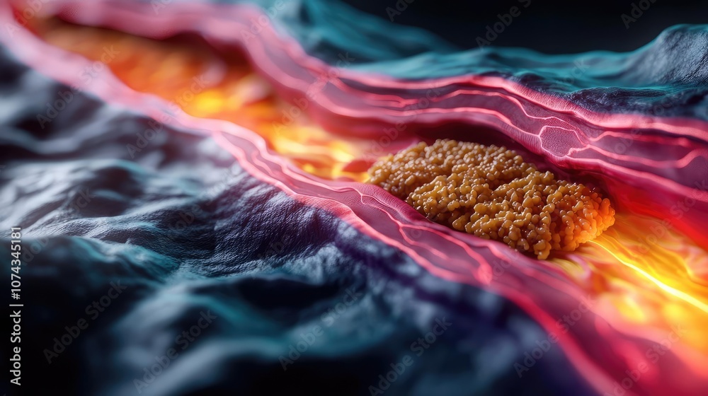 Poster fried chicken piece on a colorful, abstract background with glowing effects.