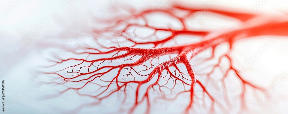 Aufkleber Close-up of intricate red vascular structure on a white isolate background.