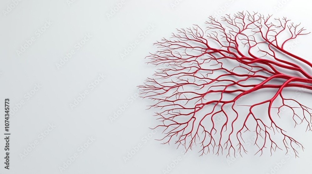 Poster red branching structure on a white isolated background.