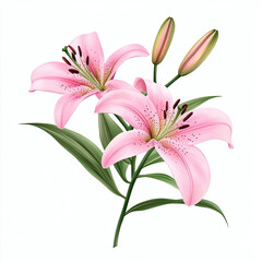 Naklejka premium Watercolor Vibrant Pink Lilies Children Illustration
