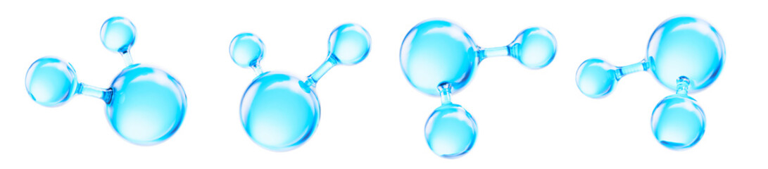 Blue glass molecules or atoms models. Water molecules. Science, medical, pharmaceutical concept