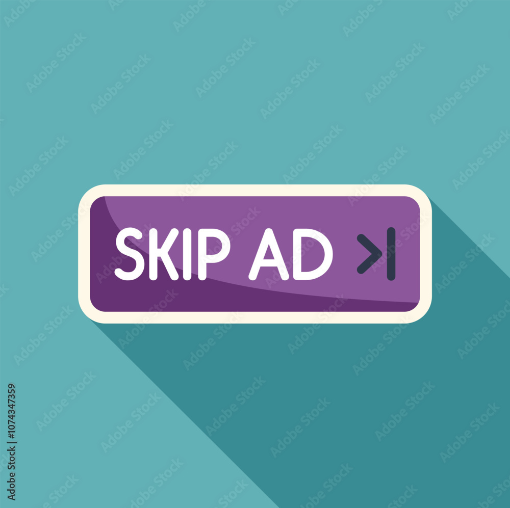 Poster skip ad button with arrow allowing user to pass an advertisement on a website or video platform