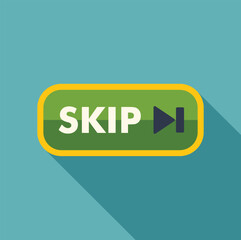 Green skip button with forward arrow symbol is displaying on turquoise background