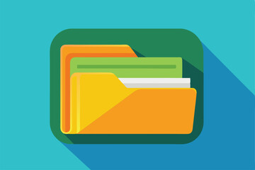 A vibrant flat illustration features a sleek folder icon showcasing multiple colored file sections, Flat illustration of a folder icon