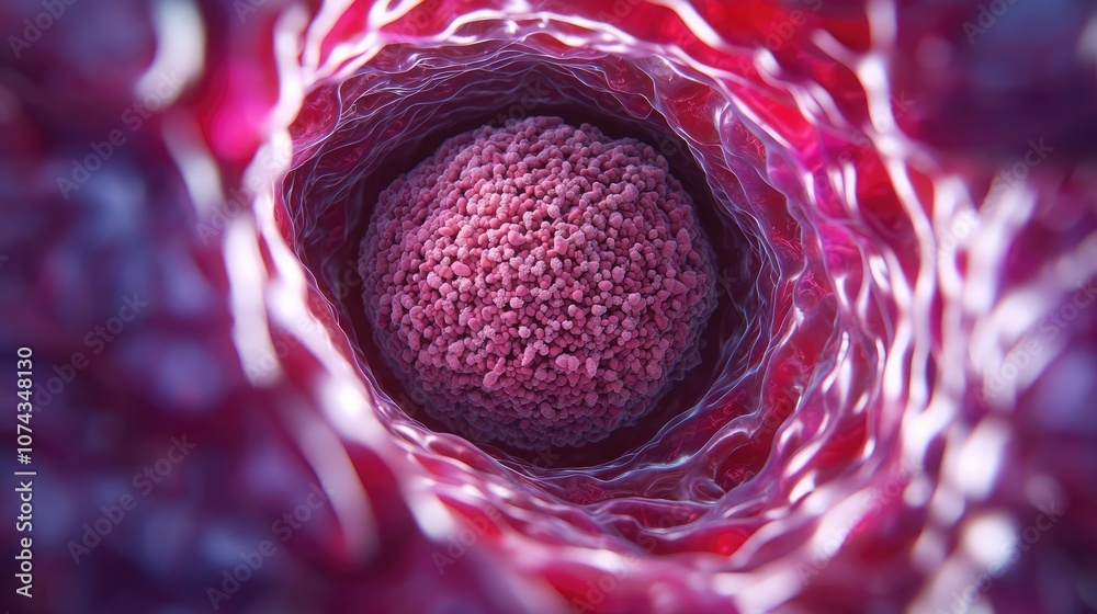 Poster Close-up view of a cell, showcasing intricate structures and vibrant colors.