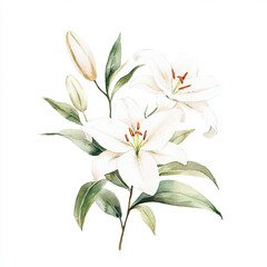 Watercolor Elegant White Lilies Children Illustration