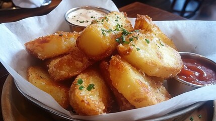 Crispy Potato Wedges with Dipping Sauces