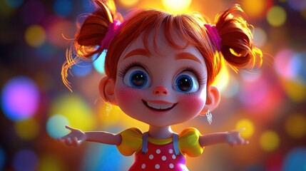 Fototapeta premium Adorable girl showcasing lively dance costumes while striking playful poses joyful expression and vibrant colors