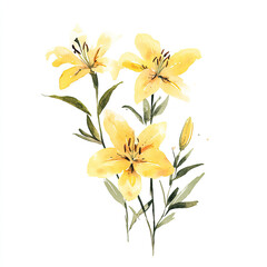Fototapeta premium Watercolor Joyful Yellow Lilies Children Illustration