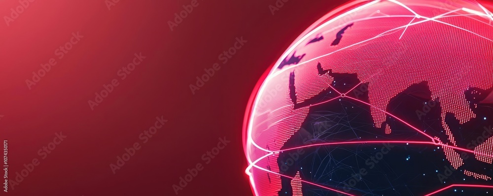 Poster Digital globe with network connections on red gradient background.