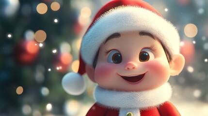 Adorable child dressed in a festive Santa Claus costume with a joyful expression perfect for holiday greetings and celebrations