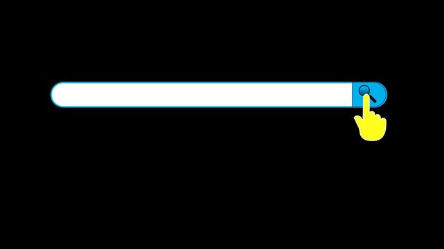 Animation of search field with index finger pressing search button. Search field is still empty so it can be filled as needed.