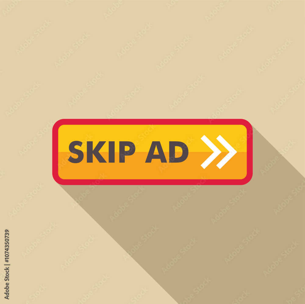 Poster yellow rounded rectangle skip ad button with white arrows inviting user to skip advertisement
