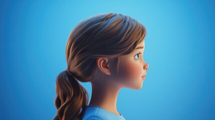 3D Cartoon of a Little Girl s Profile on a Blue Background