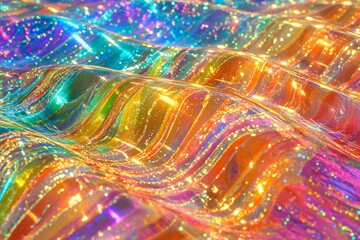 Fototapeta premium Abstract Holographic Texture: Iridescent Waves and Glowing Colors