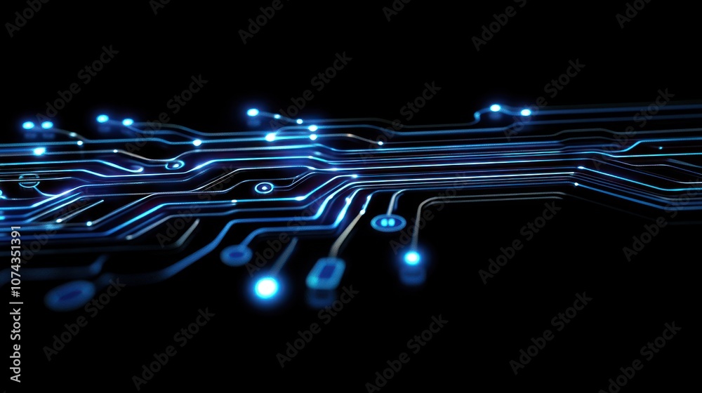 Poster a close-up view of illuminated circuit pathways representing technology and connectivity.