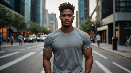 Handsome Businessman in Gray Shirt Walking Urban Street Smiling Daylight