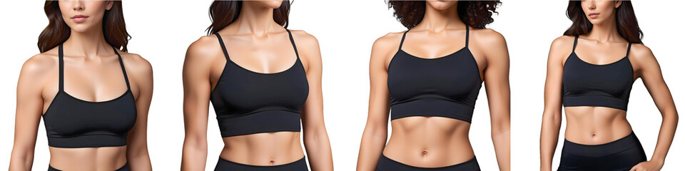 Women Wearing Black Sports Bras With Various Body Postures