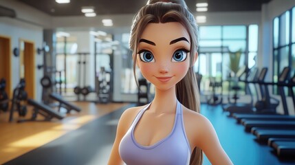 Fototapeta premium Active fitness routine featuring a slim and pretty girl performing exercises in a modern gym environment