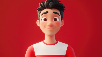 Asian man in red and white t shirt celebrating Independence Day with a thoughtful gesture representing national pride and reflection