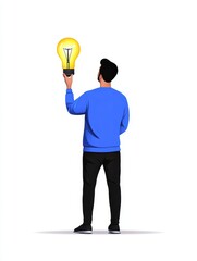 Creative individual holds light bulb to inspire innovative ideas and solutions for future endeavors