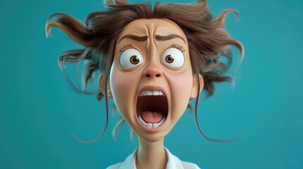 3D Cartoon Woman Going Crazy with Frustration