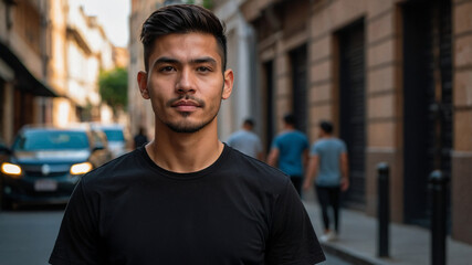 Obraz premium Asian person looking at the camera on Casual Outfit in busy street