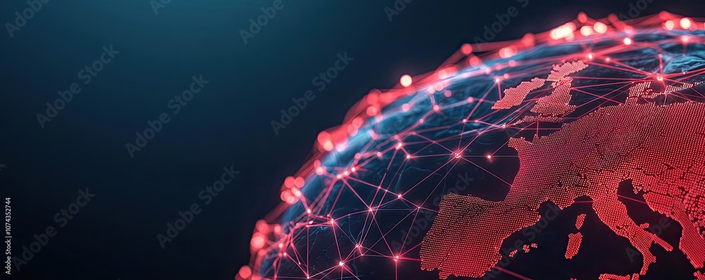 Aufkleber global connectivity visualized with illuminated network lines and red earth.