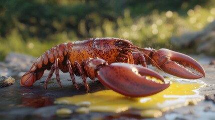 Freshly steamed lobster with melted butter on the side